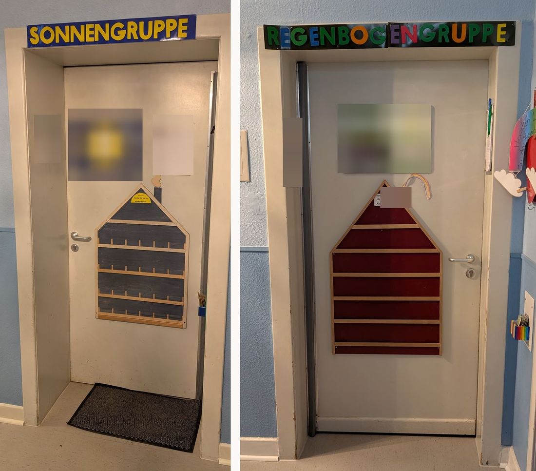 Die Türen unserer beiden Gruppen: Sonnengruppe und Regenbogengruppe